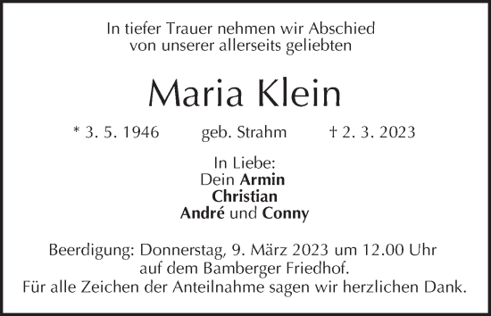 Anzeige von Maria Klein von MGO