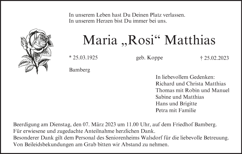  Traueranzeige für Maria Matthias vom 04.03.2023 aus MGO