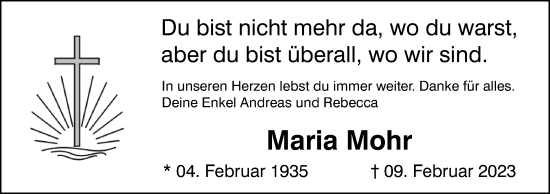 Anzeige von Maria Mohr von MGO