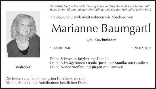 Anzeige von Marianne Baumgartl von MGO