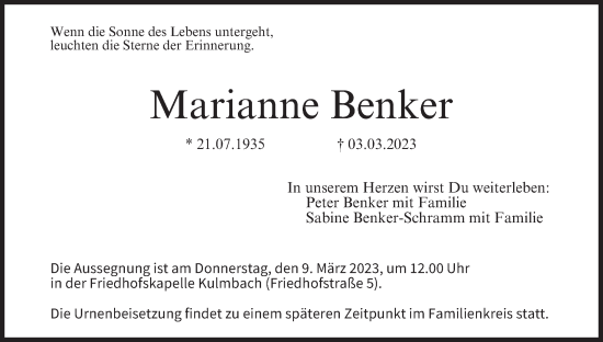Anzeige von Marianne Benker von MGO