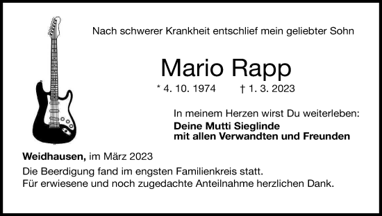 Anzeige von Mario Rapp von MGO
