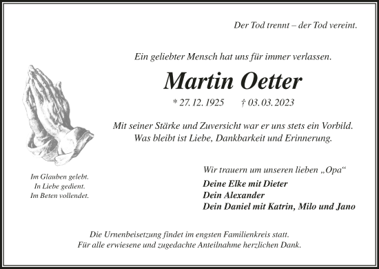 Anzeige von Martin Oetter von MGO