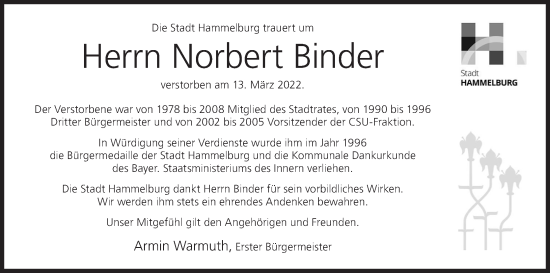 Anzeige von Norbert Binder von MGO