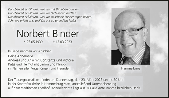 Anzeige von Norbert Binder von MGO