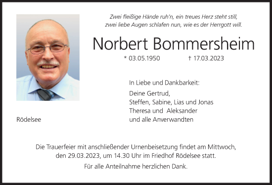 Anzeige von Norbert Bommersheim von MGO