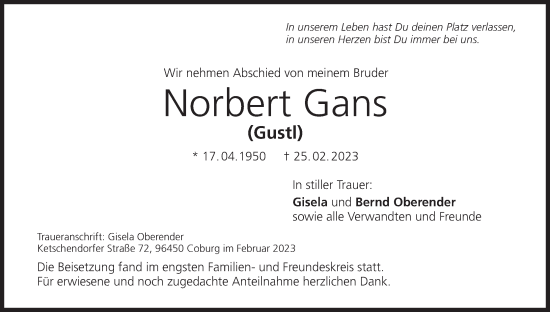 Anzeige von Norbert Gans von MGO