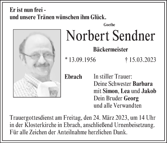 Anzeige von Norbert Sendner von MGO