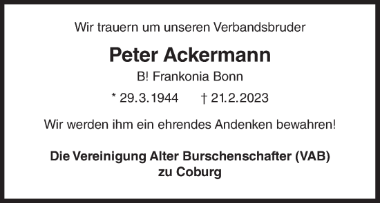 Anzeige von Peter Ackermann von MGO