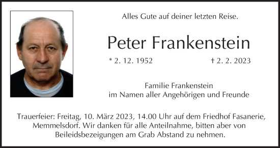 Anzeige von Peter Frankenstein von MGO