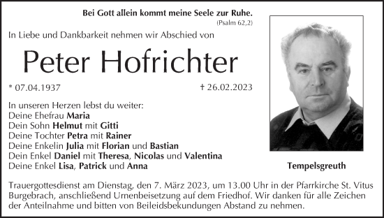 Anzeige von Peter Hofrichter von MGO