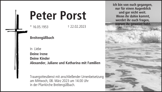 Anzeige von Peter Porst von MGO