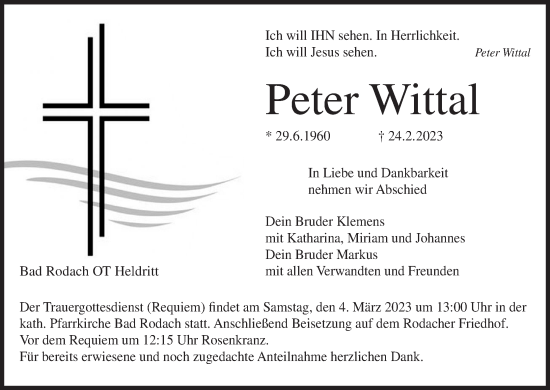 Anzeige von Peter Wittal von MGO
