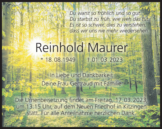 Anzeige von Reinhold Maurer von MGO