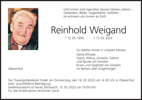 Anzeige von Reinhold Weigand von MGO