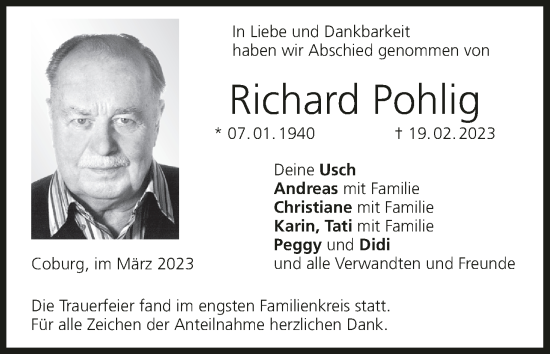 Anzeige von Richard Pohlig von MGO