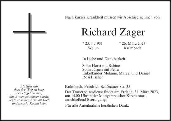 Anzeige von Richard Zager von MGO