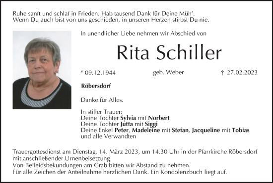 Anzeige von Rita Schiller von MGO