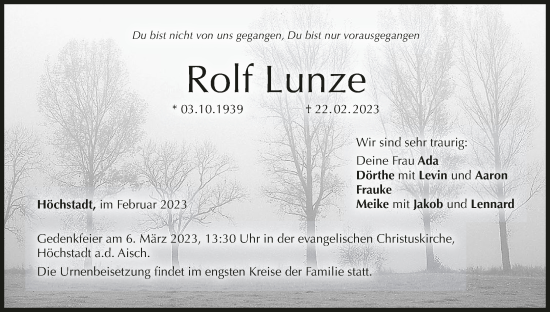 Anzeige von Rolf Lunze von MGO