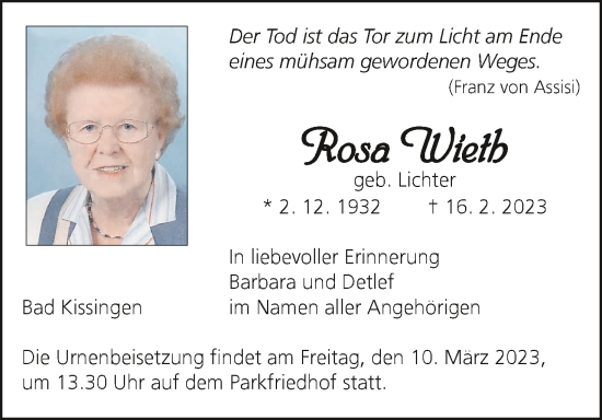 Anzeige von Rosa Wieth von MGO