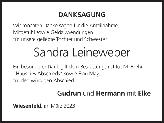Anzeige von Sandra Leineweber von MGO
