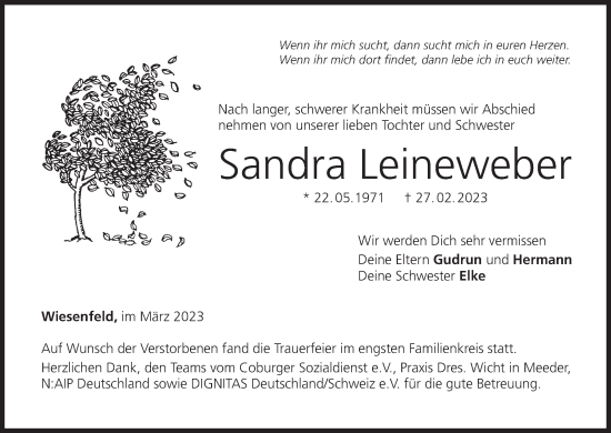 Anzeige von Sandra Leineweber von MGO