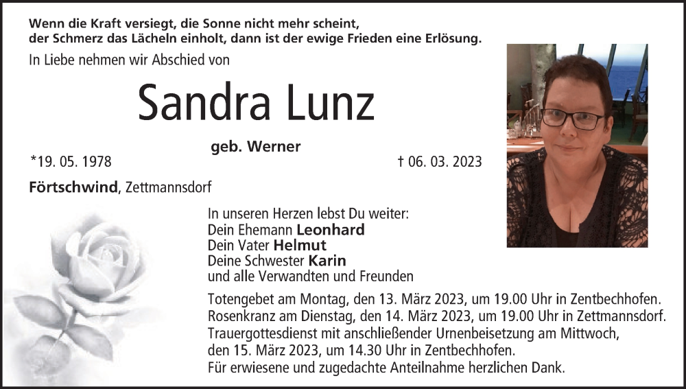 Traueranzeige für Sandra Lunz vom 11.03.2023 aus MGO