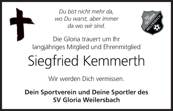 Anzeige von Siegfried Kemmerth von MGO