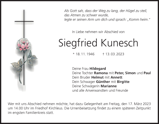 Anzeige von Siegfried Kunesch von MGO