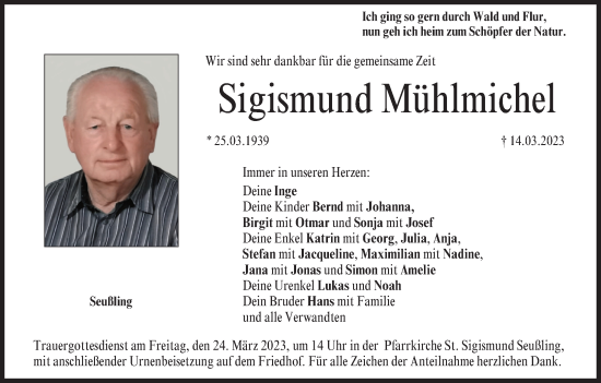 Anzeige von Sigismund Mühlmichel von MGO