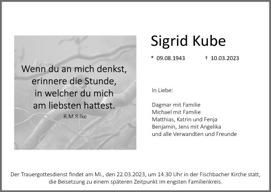 Anzeige von Sigrid Kube von MGO