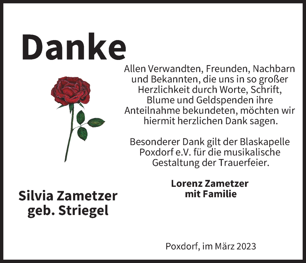  Traueranzeige für Silvia Zametzer vom 25.03.2023 aus MGO