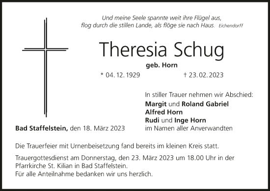 Anzeige von Theresia Schug von MGO