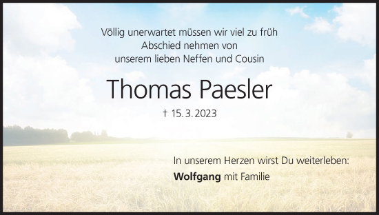 Anzeige von Thomas Paesler von MGO