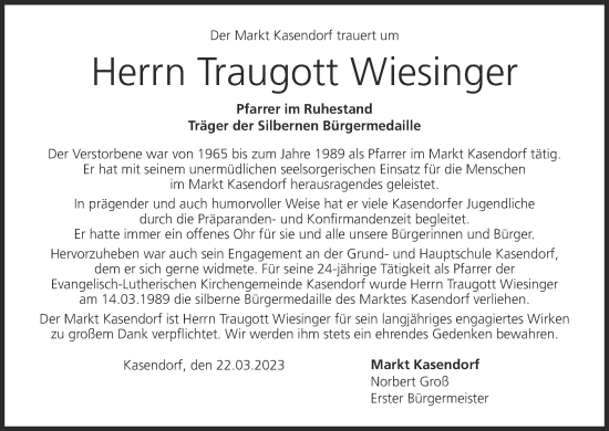 Anzeige von Traugott Wiesinger von MGO