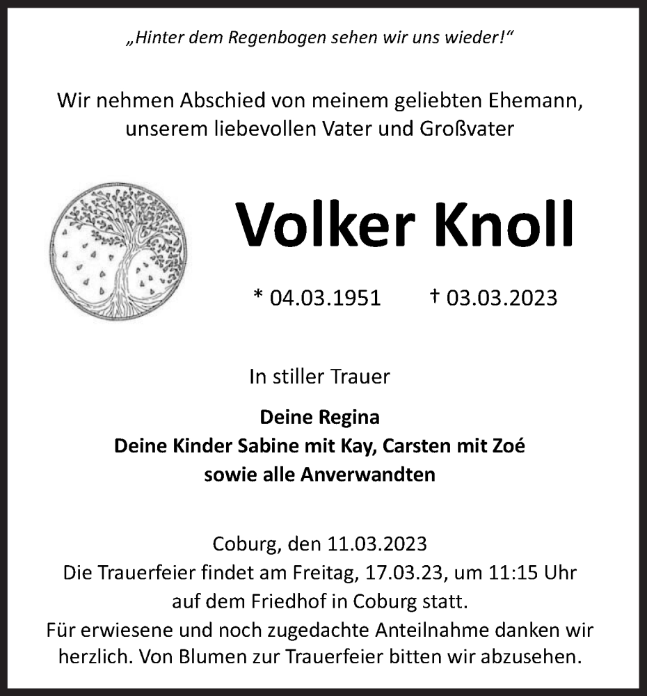  Traueranzeige für Volker Knoll vom 11.03.2023 aus MGO