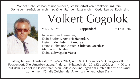 Anzeige von Volkert Gogolok von MGO