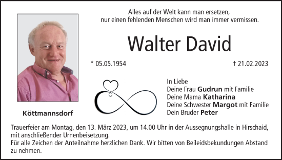 Anzeige von Walter David von MGO