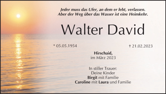 Anzeige von Walter David von MGO
