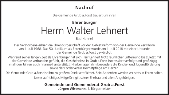 Anzeige von Walter Lehnert von MGO
