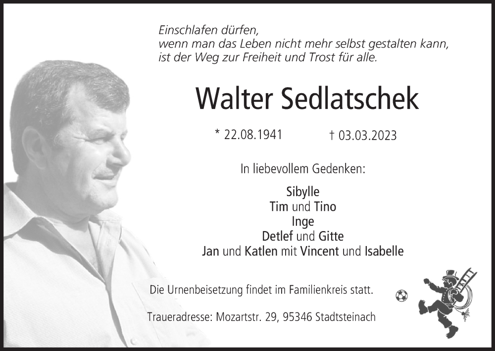  Traueranzeige für Walter Sedlatschek vom 07.03.2023 aus MGO