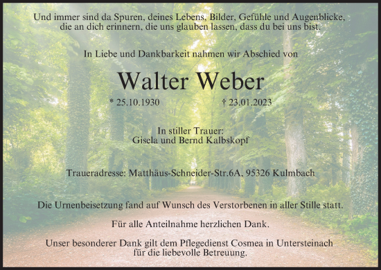 Anzeige von Walter Weber von MGO