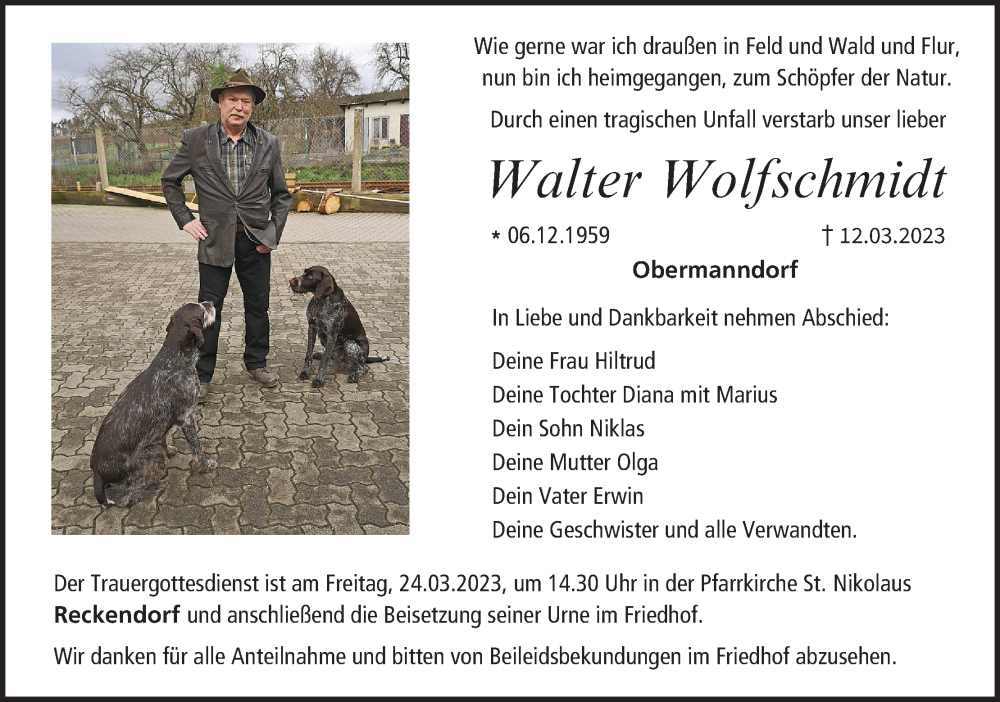  Traueranzeige für Walter Wolfschmidt vom 21.03.2023 aus MGO