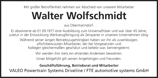 Anzeige von Walter Wolfschmidt von MGO
