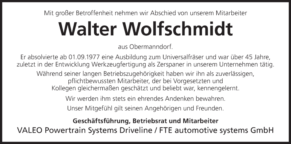  Traueranzeige für Walter Wolfschmidt vom 21.03.2023 aus MGO