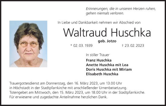Anzeige von Waltraud Huschka von MGO
