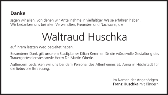 Anzeige von Waltraud Huschka von MGO