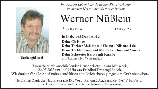 Anzeige von Werner Nüßlein von MGO