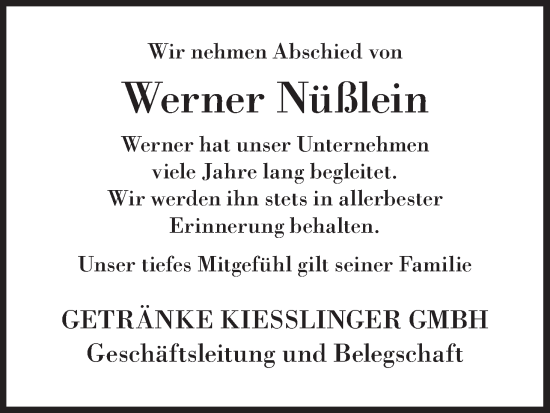 Anzeige von Werner Nüßlein von MGO