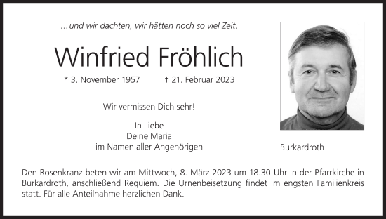 Anzeige von Winfried Fröhlich von MGO